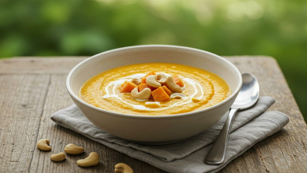 شوربة البطاطس الحلوة مع الكاجو