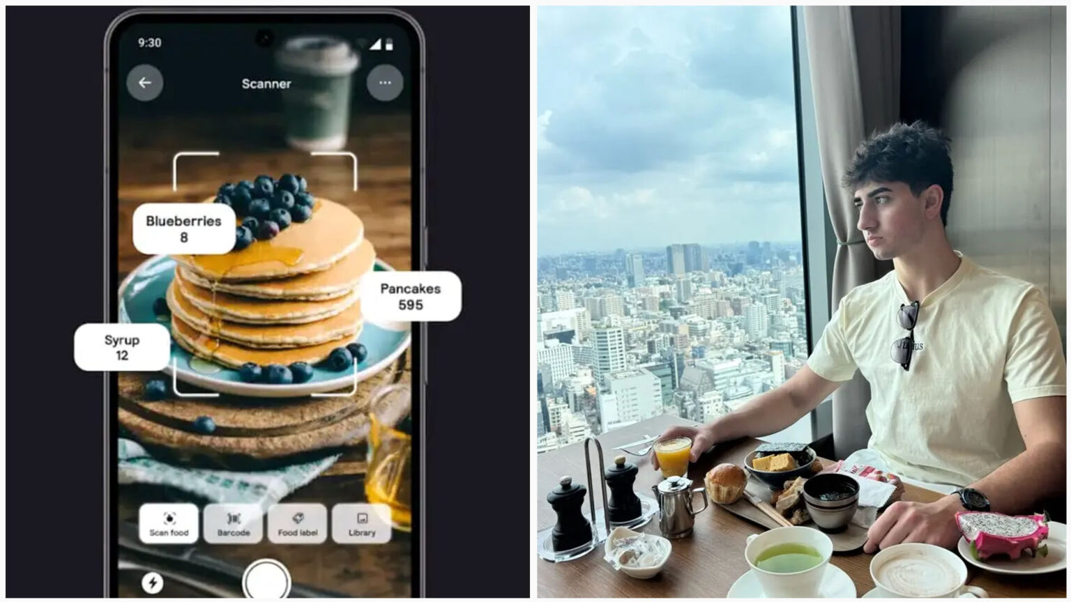 على اليمين زاك يادغاري وعلى اليسار صورة لتطبيق Cal AI