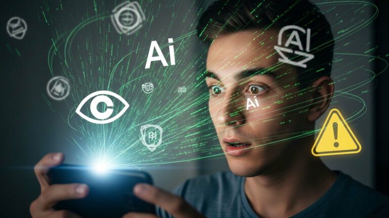 شاب يشاهد فيديوهات مضللة على الهاتف – مثال على الأكاذيب الرقمية المنتشرة في السوشيال ميديا