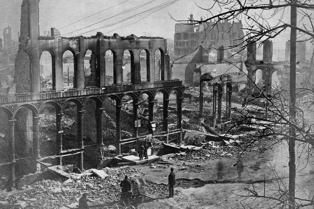 صورة أرشيفية لحريق شيكاغو الكبير عام 1871