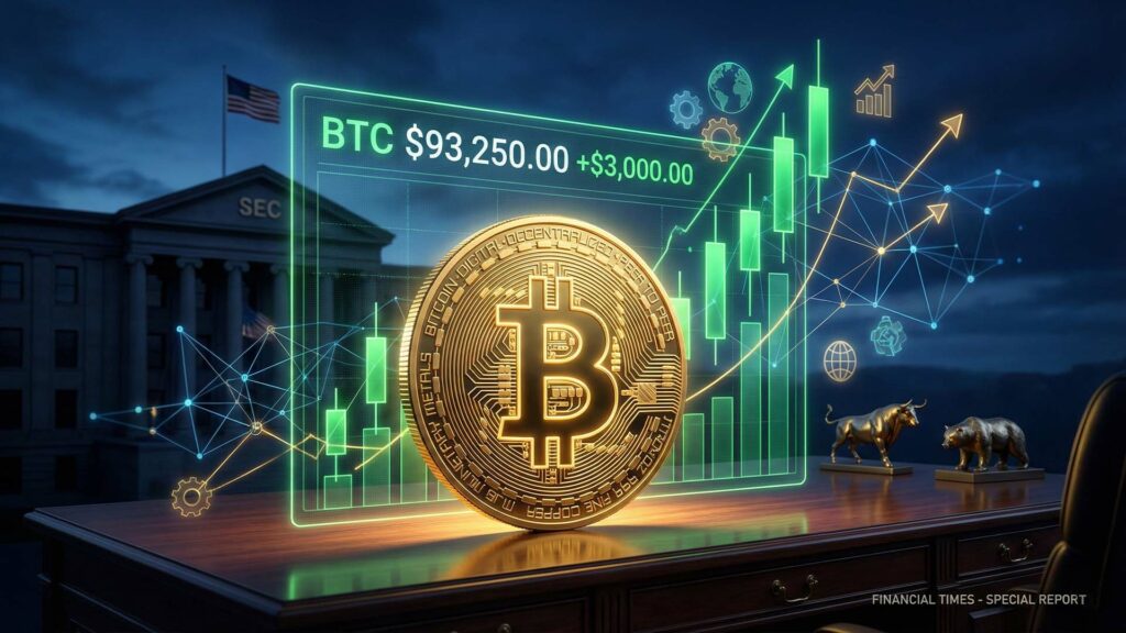 ارتفاع سعر بيتكوين فوق 93 ألف دولار وسط مؤشرات تنظيمية وتوقعات خفض الفائدة.