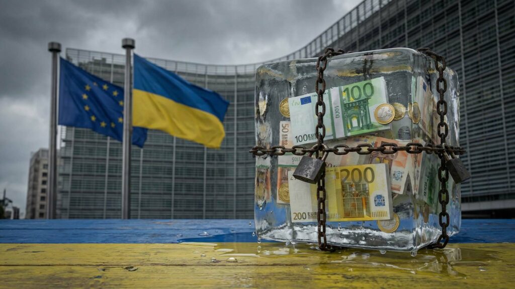 أعلام الاتحاد الأوروبي وأوكرانيا أمام مقر المفوضية الأوروبية في بروكسل