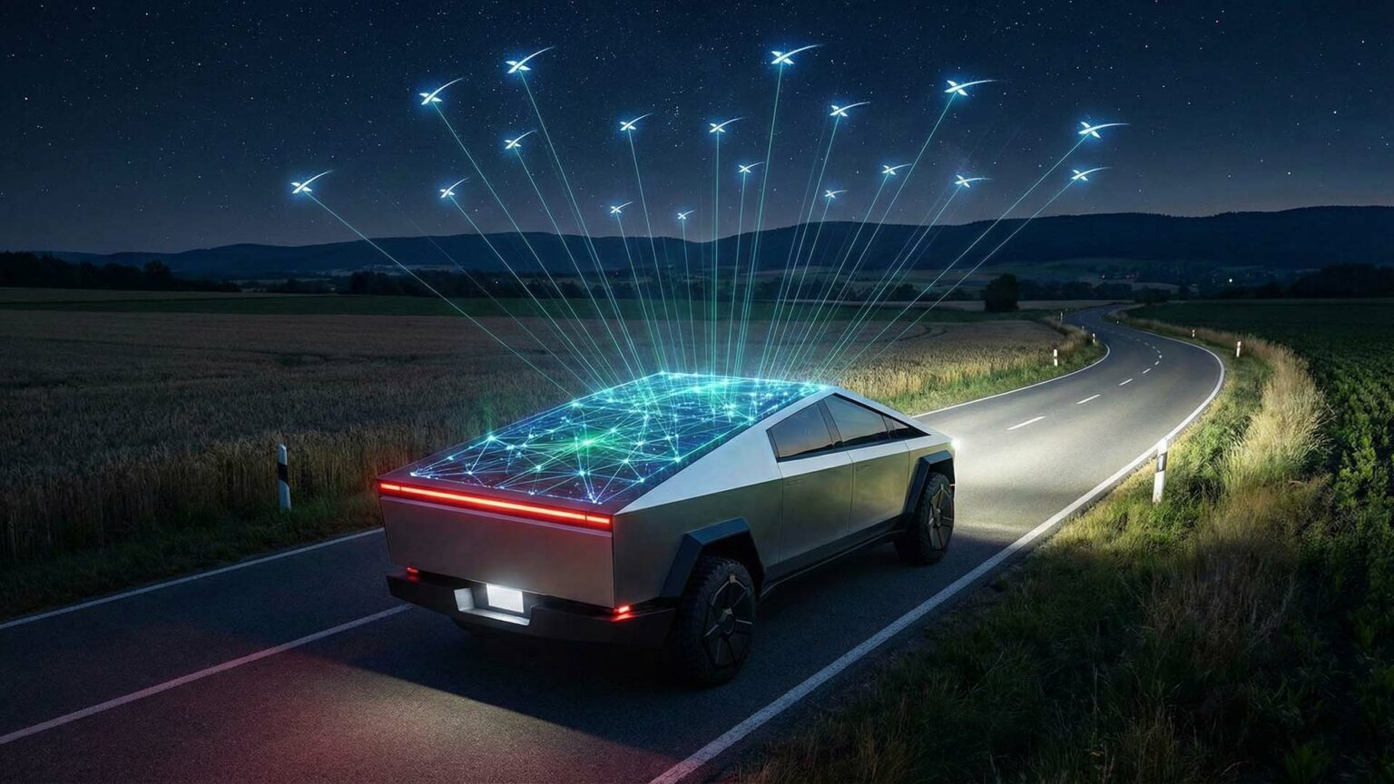 سقف سيارة تسلا يدعم إنترنت ستارلينك الفضائي