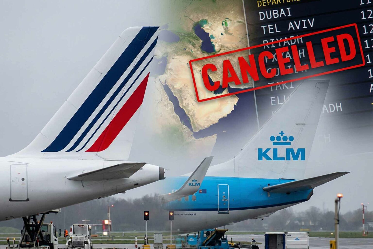 شركات طيران أوروبية تقرر تعليق الرحلات إلى الشرق الأوسط بسبب التوترات الأمنية طائرات إير فرانس وكيه إل إم وقرار تعليق الرحلات إلى الشرق الأوسط.