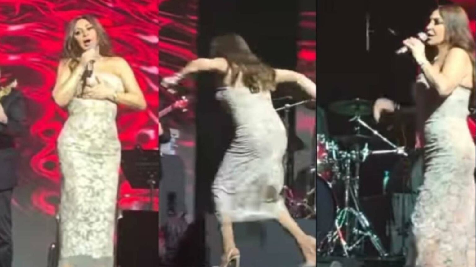 إليسا تتعثر على المسرح خلال حفلها في أبوظبي إليسا تتعثر على المسرح في حفل أبو ظبي