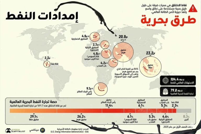 خريطة مضايق النفط العالمية: شرايين الطاقة التي تحرك الاقتصاد (2025) خريطة مضايق النفط العالمية