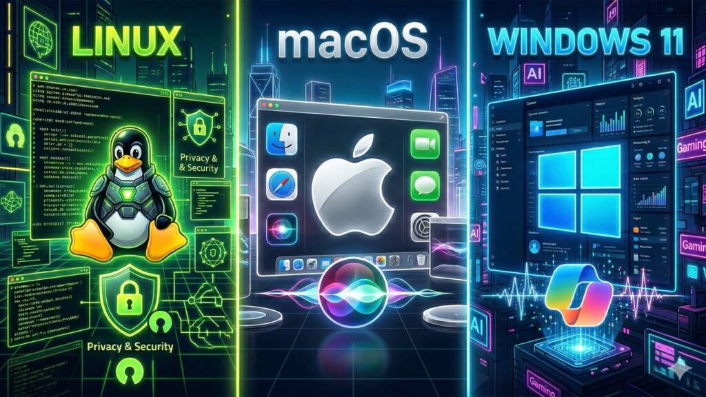 دليل اختيار نظام التشغيل في 2026: Windows vs macOS vs Linux اختيار نظام التشغيل في 2026: Windows vs macOS vs Linux