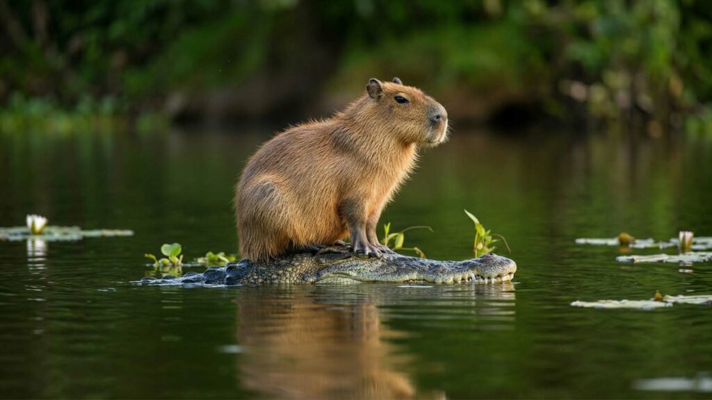 لماذا لا تهاجم التماسيح حيوان الكابيبارا؟ التمساح و حيوان الكابيبارا